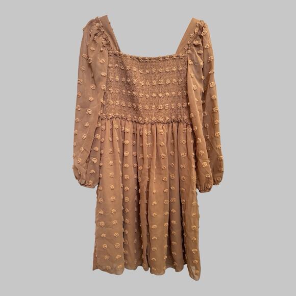 BOHEMIAN MINI RELAXED PUFF SLEEVE SWISS DOT SMOCKED LINED DRESS M - Picture 2 of 8